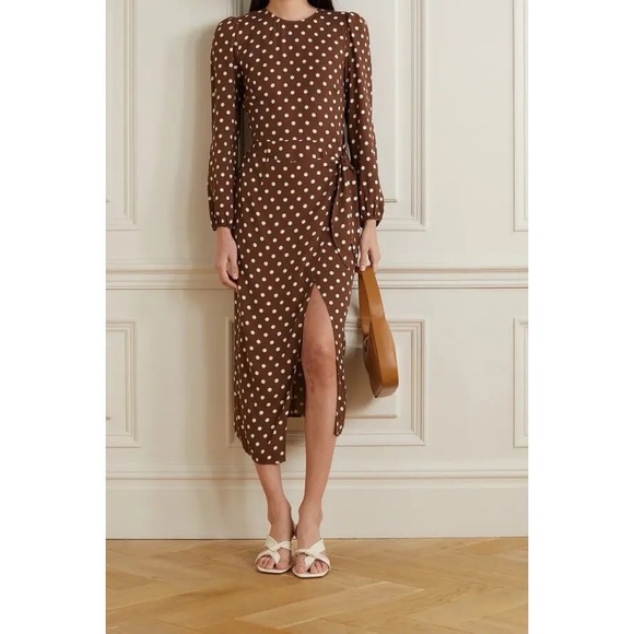 Reformation Dresses & Skirts - Reformation Reza Wrap Effect Polka Dot Crepe Midi Dress Size 10